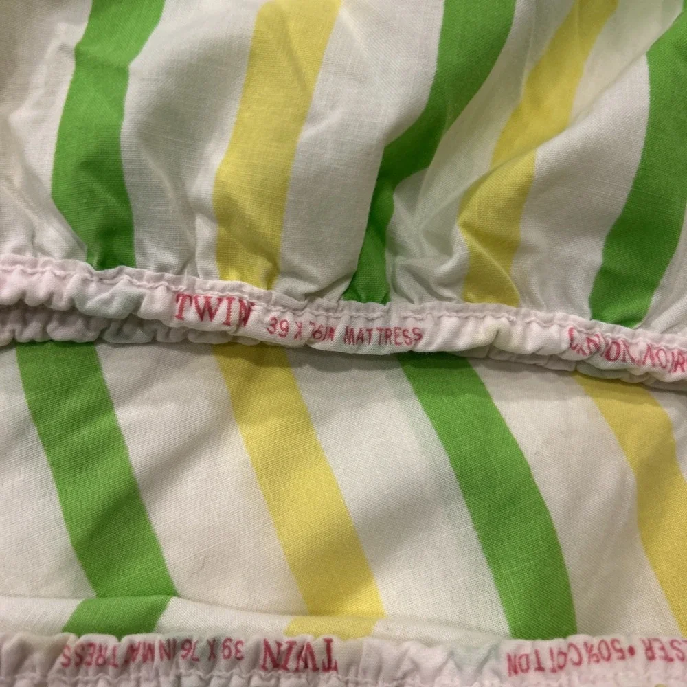 Cannon Monticello Vtg 70s Sheets Twin Green Yellow White Stripe No Iron‎ Muslin